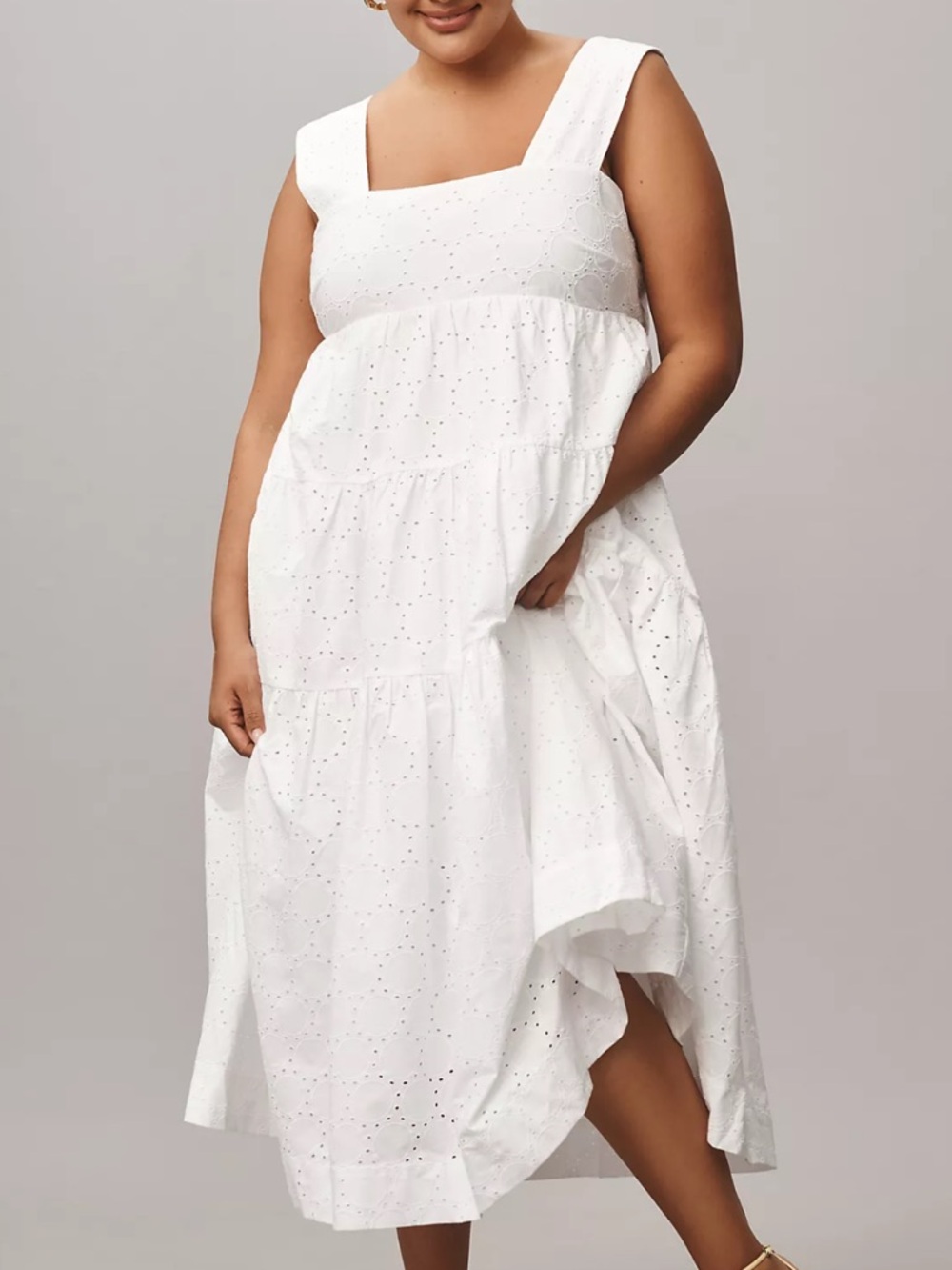 Anthropologie Square-Neck Eyelet Tiered Midi Dress, 3X